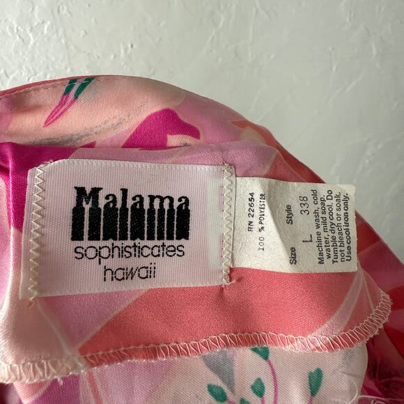 Vintage 70s Malama Women's Shirt Top Large hawaiian Polyester Floral UU6 - Picture 6 of 6